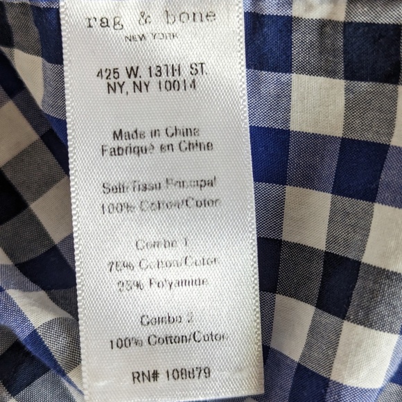 rag & bone Men’s Blue White Check Slim Fit Button Down Shirt - Picture 11 of 12